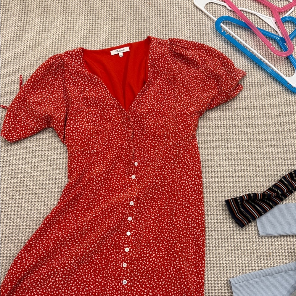 Madewell Red Floral Midi Dress